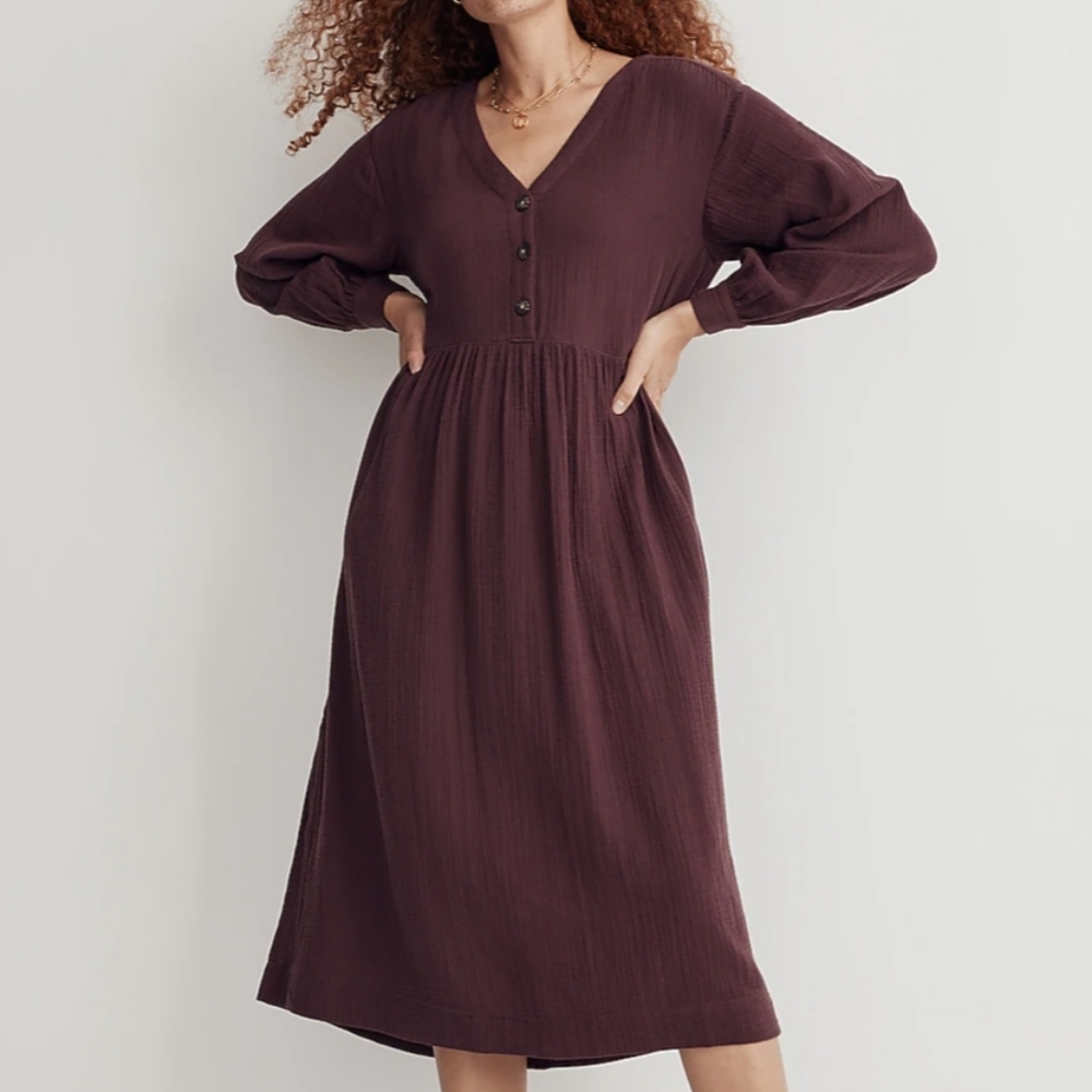 Madewell Dress Womens 12 Burgundy Midi